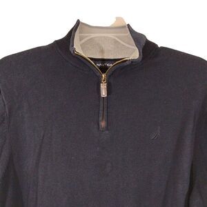 Nautica Mens Large Navy Blue Pullover Sweater Quarter Zip